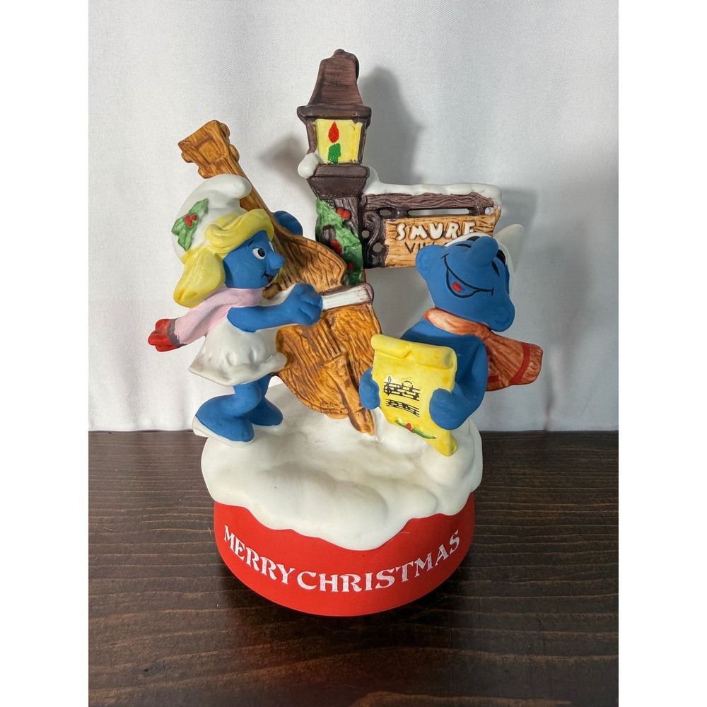 1982 Smurfs Merry Christmas Musical Rotating Figure Wallace Berrie 7485